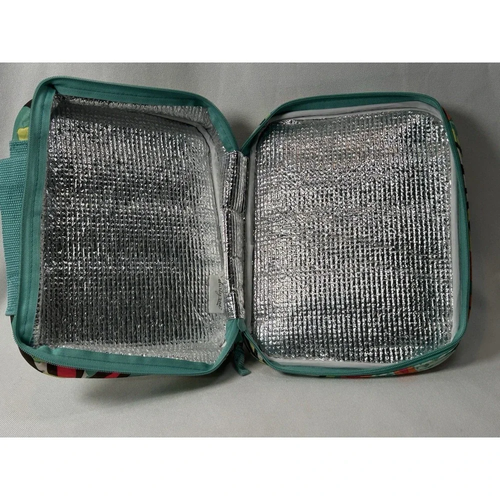 Thirty One Daisy Craze Lunch Tote Tropical Floral Teal Thermal EUC